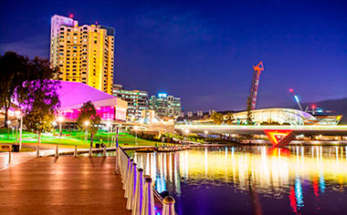 Adelaide harbour illuminated at night, Australia